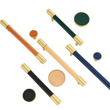 Imagem de Puxadores de móveis de latão couro simples puxa armário armário cômoda caixa de sapato gaveta vinho bar botão do armário, l3093, bege, l