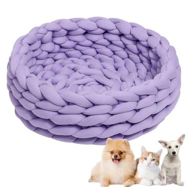 Imagem de Cama de cachorro, cama de gato de algodão de malha redonda, lavável, cama de gato para animais de estimação, cesta de cachorro grossa, ortopédica, ninho de cachorro de malha grossa(Purple,17")