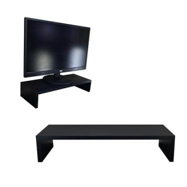 Imagem de Kit 2 Suportes Para Computador Monitor PC Setup Gamer Mesa Organizador Home Office Ergonomico MDF 50cm (Preto)