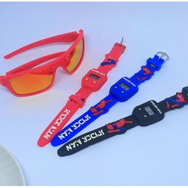 Imagem de Kit Relógio Infantil Digital Silicone Desenho Animado 3D Super Heróis 
