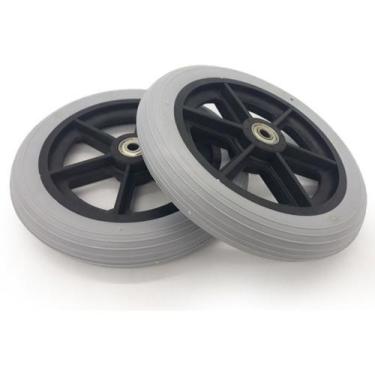 Imagem de Roda Aro 7 Preta Nylon com Pneu Maciço Cinza para Cadeira de rodas 101
