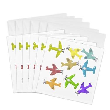 Imagem de 3dRose Aviões de brinquedo coloridos de desenho animado em um fundo simples - Cartões comemorativos, 15 x 15 cm, conjunto de 6 (gc_44029_1)