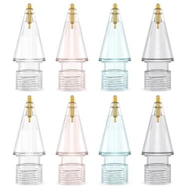 Imagem de NIUTRENDZ Pacote com 4 pontas de substituição para Apple Pencil ponta de metal de ponta fina de 2ª geração e 1ª geração, resistente ao desgaste e controle preciso (transparente, rosa, azul e cinza,