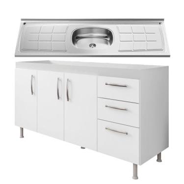 Imagem de Balcão Gabinete Nathan E Pia Inox 160cm 3 Portas - Nathy Móveis Branco