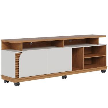 Imagem de Rack Para Sala De Estar Tv 75 Pol Com Rodízios Laguna C04 Freijó Off White - Lyam Decor
