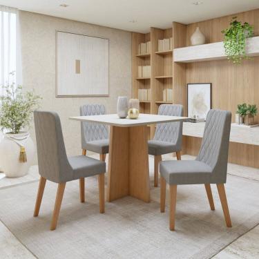 Imagem de Conjunto Sala de Jantar Tampo MDF com 4 Cadeiras  Amêndoa Clean/Off White/Cinza