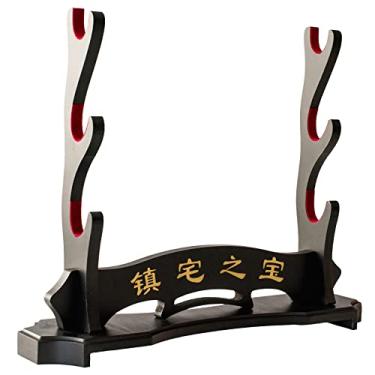 Imagem de FOXSMZZ Suporte Para Espadas Samurai, Exibição Katana Wakizashi Tanto, Cabide De Parede Acolchoado Veludo (3 Camadas)