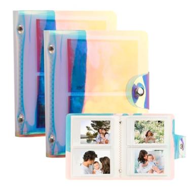 Imagem de Ruibytree Pacote Com 2 Mini Álbuns De Fotos Holográficos 64 Bolsos, Porta-Cartões Portátil K-Pop Para Câmeras Fujifilm Instax/Polaroid Snap Touch/Socialmatic Instant, Filme 2X3"