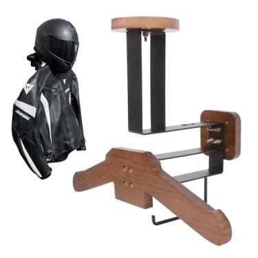 Imagem de porotmotor Suporte de parede para capacete, suporte de capacete de motocicleta com pilares de suporte duplo e ganchos em forma de T, organizador de garagem de aço resistente para capacetes