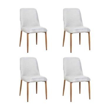 Imagem de Kit 4 Cadeiras De Jantar Montana Estrutura Aço Carbono Laminado Natural Com Estofado Linho Cru