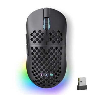 Imagem de TMKB Falcon M1 Mouse sem fio para jogos, sensor óptico 24000DPI, bateria de 180 horas, leve, 6 botões programáveis, faixa RGB, 2,4G/BT5.2/USB-C com fio para PC/Mac/Laptop - preto fosco