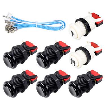 Imagem de Fosiya 7X botões de fliperama de 30 mm tipo Happ interruptor de botões padrão com 20 cm de cabo de botões para console de jogos Arcade Joystick Arcade1up, Preto