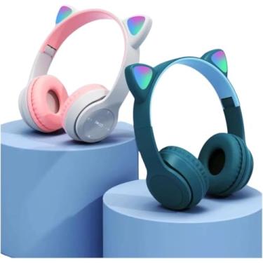 Imagem de Fone de Ouvido Bluetooth com Microfone, Design de Orelhas de Gato, LED Colorido, Sem Fio