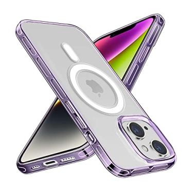 Imagem de nuoku Capa projetada para iPhone 14 Magsafe, capa fina à prova de choque, capa protetora híbrida premium rígida com bordas macias compatível com MagSafe, 6,1 polegadas (roxo claro)
