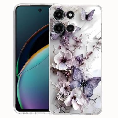 Imagem de FLYING FLIER Capa para celular Motorola Moto G Stylus 5G 2025, [proteção de corpo inteiro] [antiderrapante] [à prova de choque] linda flor borboleta fina capa de telefone TPU (roxo 4)