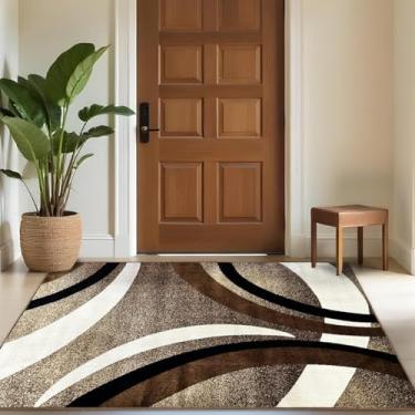 Imagem de 1 Tapete Entrada Porta Hall Grande Belga Es Mo 100 x 140 Vr (D4Mod Bege Preto Branco Marrom - Moderno Manchado Abstrato)