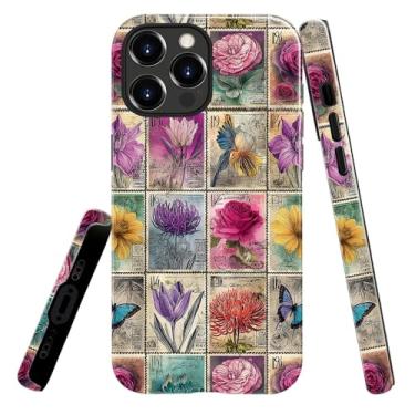 Imagem de heindiy Compatível com iPhone 16 Pro, capa brilhante, proteção total, à prova de choque, anti-arranhões, capa de TPU, capas para homens e mulheres - carimbos postais vintage