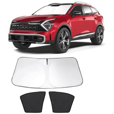 Imagem de Fannyc 3 peças de persianas de janela de carro para-brisa frontal sombra de janela dobrável ajuste personalizado para acessórios esportivos KIA 2018-2022 persianas de carro para janelas dianteiras