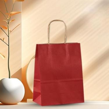 Imagem de Sacos de presente de papel Kraft com alças, para embrulho de presente, lembrancinhas de festa, compras de varejo, sacos de presente grossos e duráveis (vermelho)
