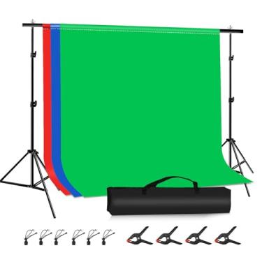 Imagem de PULUZ Estúdio fotográfico de estúdio fotográfico 6,5 x 6,15 m/2 x 2 m sistema de suporte de fundo com pano de fundo de tecido 13 x 15 m/1,6 x 2 m (vermelho, azul, verde) para retrato, fotografia de produto e filmagem de vídeo