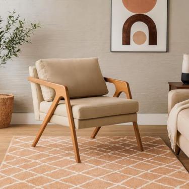 Imagem de Poltrona Mona Luxo em Madeira Estofada em Linho - Palha