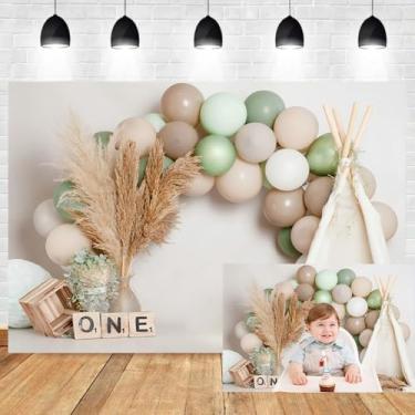 Imagem de Leyiyi 1,8 x 1,2 m, cenário de festa de aniversário, kit de arco de balões brancos e verdes, fundo fotográfico, tenda boho, cenário de caixas de madeira para decoração de primeira festa de aniversário