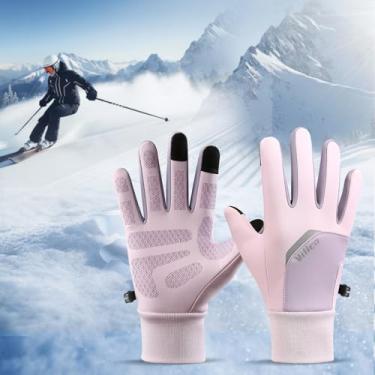 Imagem de Luvas quentes com tela sensível ao toque, luvas térmicas para equitação para homens e mulheres, corrida ao ar livre, clima frio, uso 1 peça (rosa)