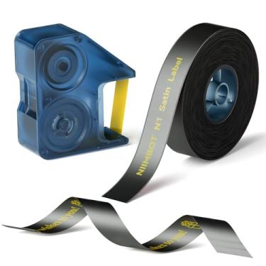 Imagem de NIIMBOT Conjunto de fitas de cetim N1, apenas para etiquetadoras N1, para presente, casamento, festa, embrulho de artesanato, faça você mesmo, fita de cetim preta (14 mm x 5,1 m) com fita dourada (14