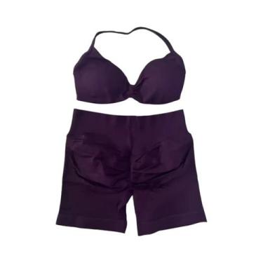 Imagem de Conjunto De Top E Shorts Sem Costura De Cintura Alta Para Academia 2 P