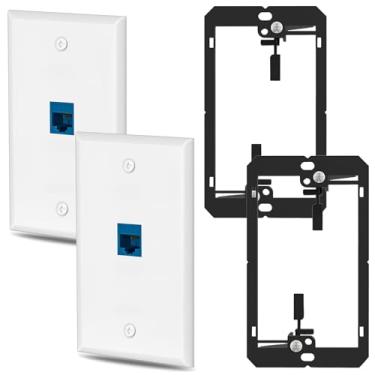 Imagem de Placa de parede Ethernet HuaHengHT Outlet RJ45 Rede fêmea para fêmea Keystone Placas de acoplador em linha com dispositivo de suporte de montagem de baixa tensão de grupo único (1cat6 2 peças, azul)