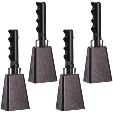 Imagem de Pacote com 4 campainhas de aço de 25,4 cm com alça para eventos esportivos, sinos e sinos escolares sólidos e grandes instrumentos musicais de percussão alarme de campainha de chamada