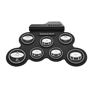 Imagem de Kit de Bateria Digital Elétrica Silicone Compacto USB com 7 Bancadas Baquetas e Pedais Pé para Iniciantes Crianças