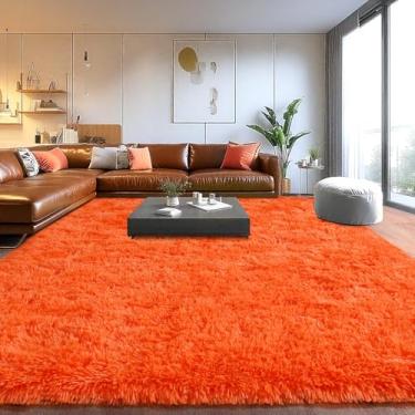 Imagem de Tapetes para sala de estar, tapetes macios e felpudos para sala de estar, tapetes felpudos para quarto infantil, decoração perfeita para casa moderna laranja 1,8 x 2,5 m