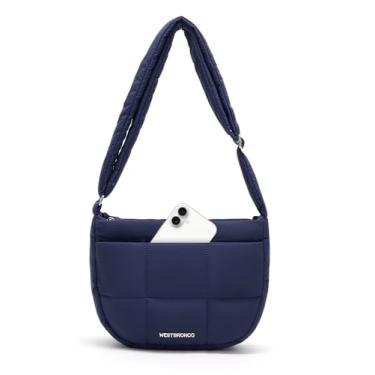 Imagem de WESTBRONCO Bolsa tiracolo feminina acolchoada de nylon com alça ajustável, Azul marinho