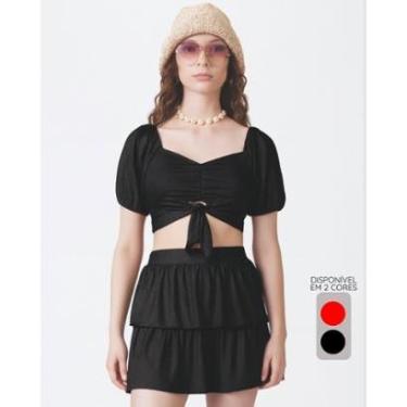 Imagem de Conjunto cropped e saia babados verão moderno estiloso - Vermelho e Preto - Feminino 12 a 18 anos-Feminino