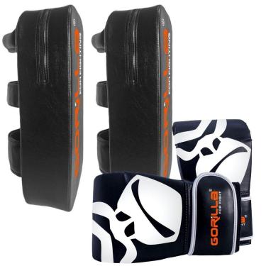 Imagem de Kit Muay Thai Par Aparador Almofada De Chute + Luva Bate Saco PRO Treino Boxe MMA Gorilla-Unissex
