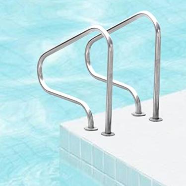 Imagem de KIDYBO Corrimãos de entrada para piscina, placa de base de aço inoxidável 304, trilho de montagem fácil, capacidade de carga de 113 kg, alças de segurança de 3 dobras