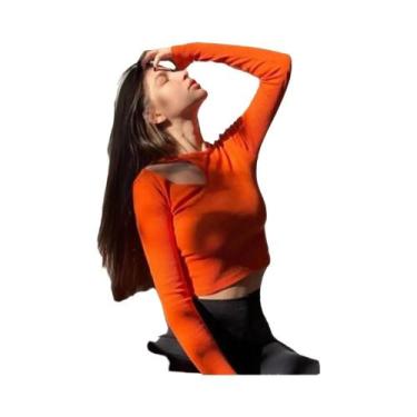 Imagem de Camiseta Cropped De Manga Longa Verde E Branca Para Mulheres, Tricotad