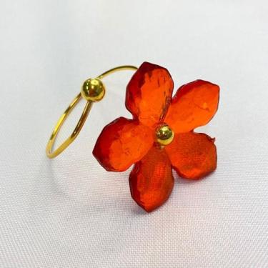 Imagem de Porta Guardanapo Aramado Arame Dourado com Flor Vermelha 01 Unidade Ri