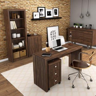 Imagem de Conjunto Home Office com Mesa, Gaveteiro, Estante, Balcão 2 Portas e Balcão 3 Portas Espresso Móveis Nogal