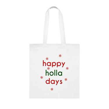 Imagem de Sacola Happy Holla Days, presente Happy Holla Days, bolsa de ombro Happy Holla Days, bolsas reutilizáveis Holla Days, ideia de presente de cesta de Natal de aniversário, presente para
