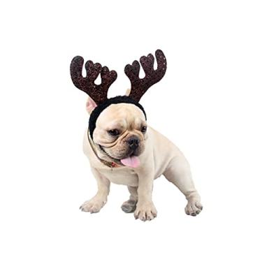 Imagem de LXZColden Tiara de alce de cachorro para fantasia de rena de Natal, acessórios para festas temáticas de Natal, ajustável