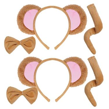 Imagem de Jmkcoz Kids Monkey Costume Set Animal Fancy Costume Kit Gold Monkey Ears Headband Bowtie Tail Bow Tie for Girls Boys Halloween Cosplay Party Accessories