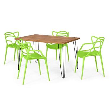Imagem de Conjunto Mesa de Jantar Retangular Hairpin Natural 130x80cm com 4 Cadeiras Allegra - Verde