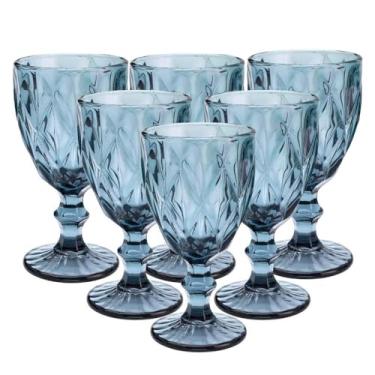 Imagem de Jogo 6 Taças Vinho e Água Vidro Diamond Azul Luxo 340ml - Vivaflor Decor
