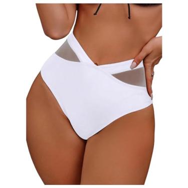 Imagem de Milumia Biquíni feminino com corte em V, cintura alta e inserção de malha, Branco, GG