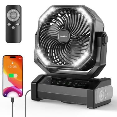 Imagem de AddAcc Ventilador de acampamento recarregável de 20000 mAh - Ventilador operado por bateria com luz e controle remoto, oscilação automática, 4 temporizadores, ventilador de barraca sem fio de 60 horas