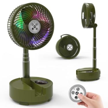 Imagem de xumemall Ventilador de pedestal oscilante dobrável com controle remoto, 20.3 cm USB C recarregável 20000mah ventilador alimentado por bateria com luzes LED coloridas, ventilador de chão portátil -