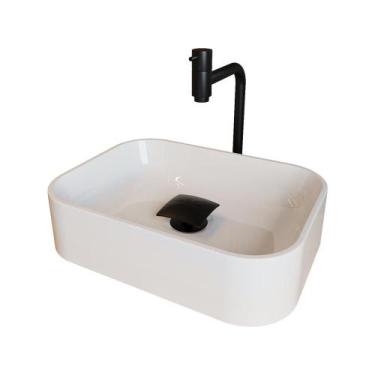 Imagem de Cuba Pia Banheiro Oxford Torneira Inox Valvula Click Black Branco Bril