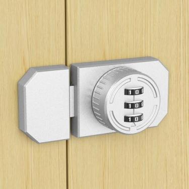 Imagem de Fechadura de combinação de armário com adesivo, fechadura mecânica de porta de armário sem chave com senha de 3 dígitos, trava de combinação adesiva para armário, porta unidirecional, porta de